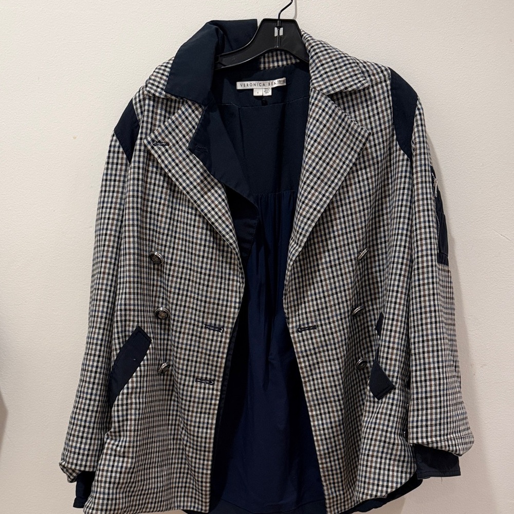 Veronica Beard Navy and White Checkered Blazer